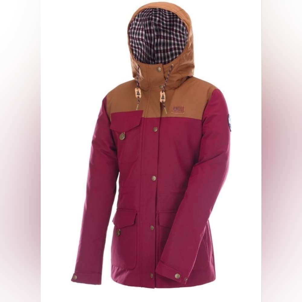 Picture Organic Clothing Burgundy Tan Kate Plaid Lined Ski Coat